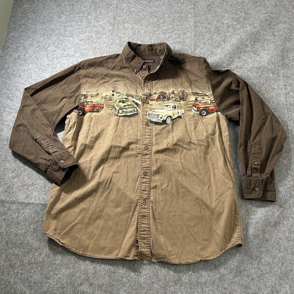 Bit & Bridle Shirt Mens Medium Cars Graphic Western Patriotic Vintage Y2K